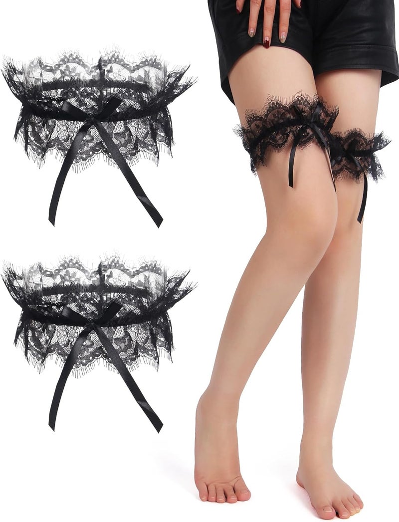 OhYeah! Lace Wedding Garters for Bride Bridal Garter Set Elastic Leg Garters for Thigh with Bow Party Prom Bridal Lingerie - Image 1